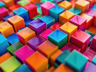 A pile of colorful cubes stacked on top of each other, great for illustrations and designs