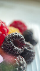 raspberries, set of berries, yellow red black raspberries macro, fruit, close up, detox, vitamins