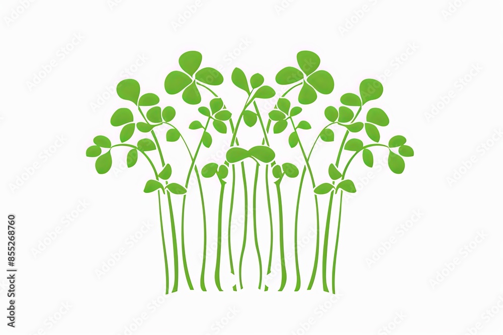 Poster a close-up image of a group of green microgreens against a white background. generative ai