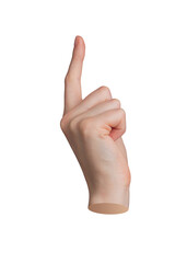 Hand gesture with pointing finger, indicating sign. Index finger, pointer close up, isolated on white background. Showing something. Touch, tap communication, click, press. Screen, transparent PNG