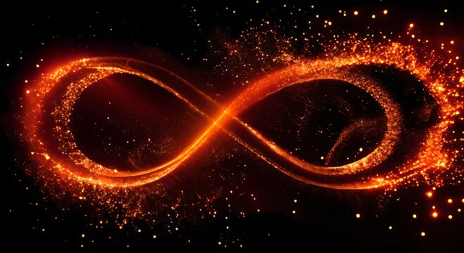Fire infinity sign sparkling on a black background