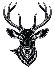 Deer head silhouette vector art style outline with white background