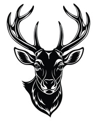 Deer head silhouette vector art style outline with white background