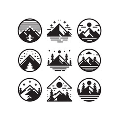 Mountain Shape for Logo, mountain silhouettes, set of blue rocky mountain silhouettes, isolated on white background.Vector illustration