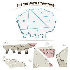 Puzzle game for chldren sheep cartoon colorful PNG illustration