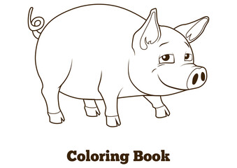 Coloring book pig cartoon educational PNG illustration