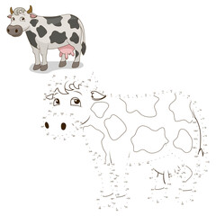Connect the dots game cow cartoon colorful PNG illustration