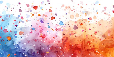 A colorful painting with a lot of confetti. The splatters are in different colors and sizes, creating a sense of movement and energy