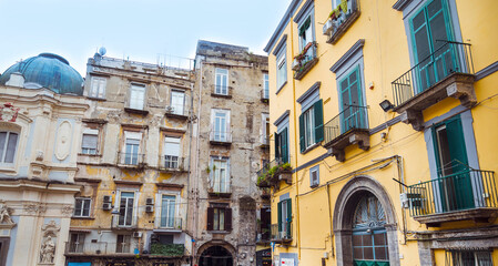 Naples, Italy - 18 May, 2024: Colorful antique buildings in Napoli