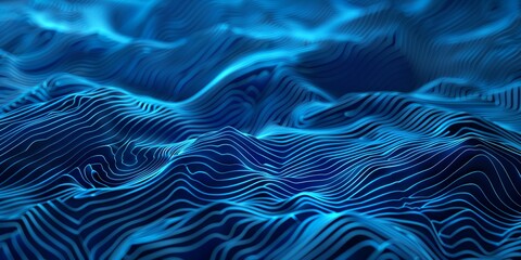 Obraz premium A blue wave with a lot of lines in it. The lines are very close together and the wave is very long