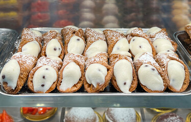 Traditional cream filled Italian Cannoli pastries 