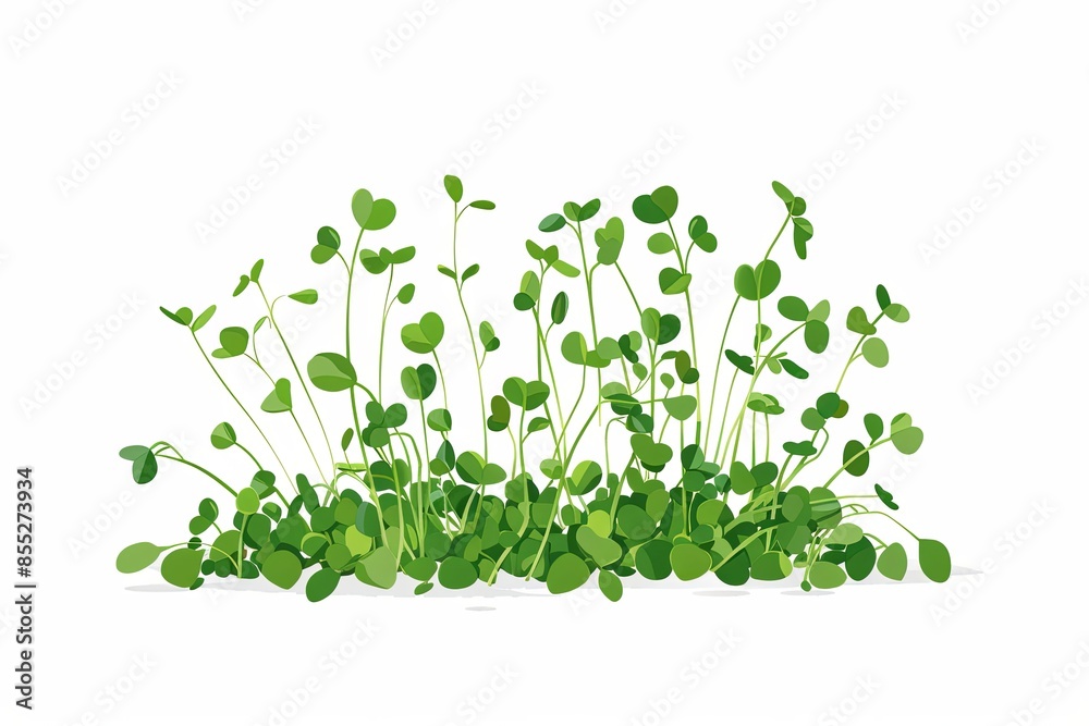 Poster a cluster of green microgreens on a plain white background. generative ai