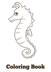 Coloring book sea horse fish cartoon PNG  educational illustration