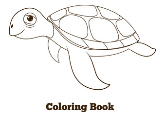 Coloring book turtle sea animal cartoon educational illustration