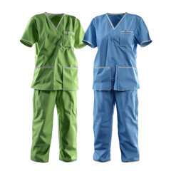 Realistic 3D Mockup Of Medical Scrubs Blue And Green Isolated on transparent background PNG