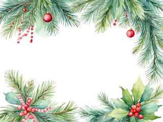 Watercolor vector Christmas banner with fir branches and place for text design