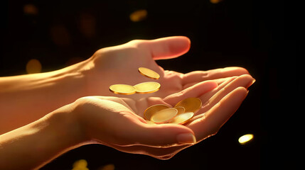 Gold Coins falling in a hand