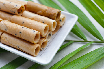 Thai snack, crispy coconut rolls