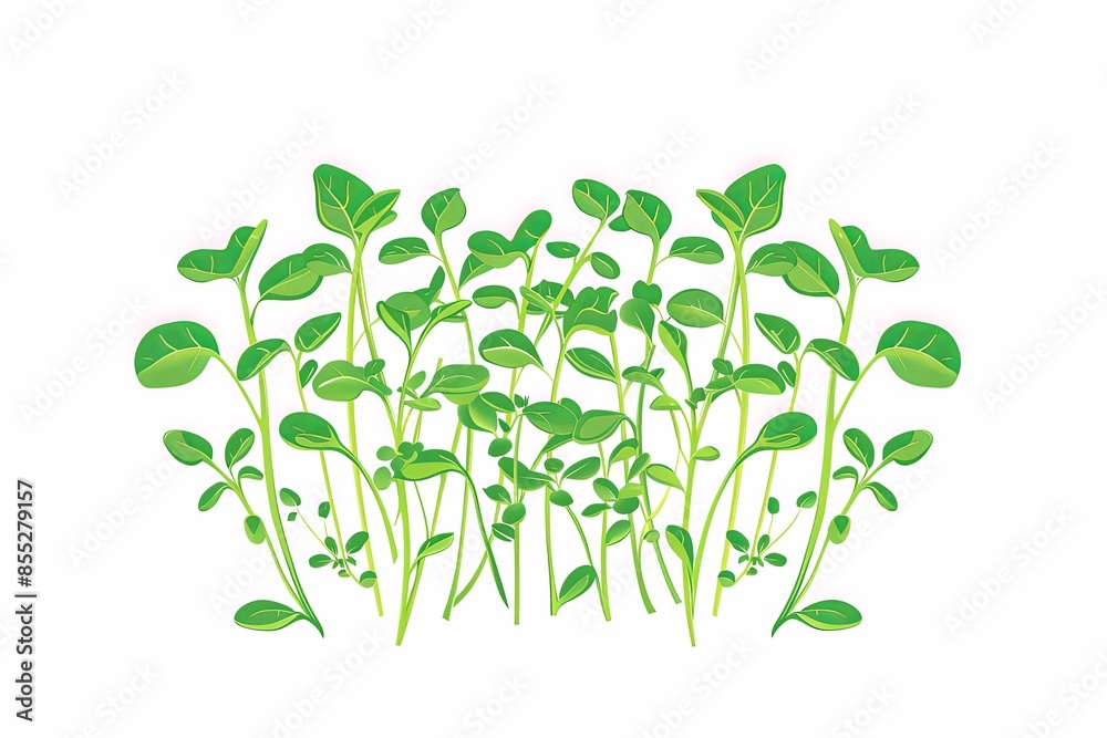 Poster a cluster of vibrant green microgreens is showcased against a plain white backdrop. generative ai