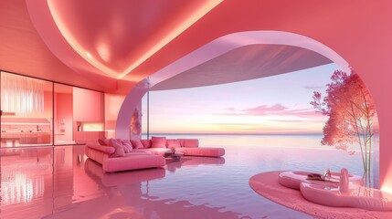 A pink room with a pink ceiling and pink walls