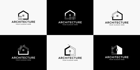 a collection of architectural logos with a simple feel