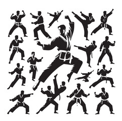 Set of Martial Arts Silhouette Vector Design