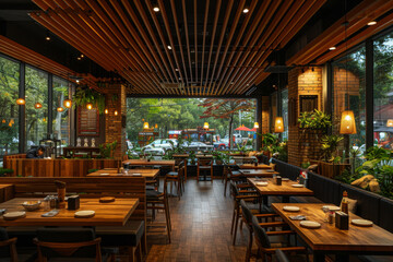 Modern Restaurant with Wooden Ceiling