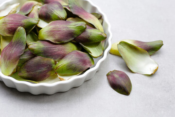 Fresh green purple artichoke petals