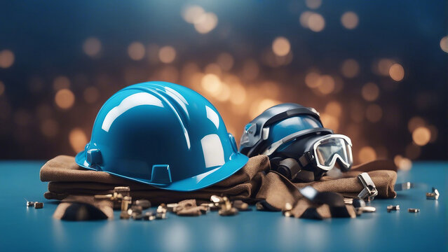 Happy Labor Day, City on the construction helmet generated by AI