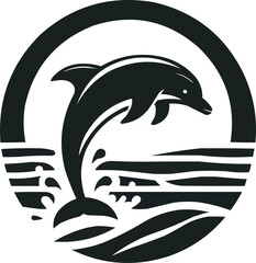 Obraz premium dolphin jumping on the ocean icon silhouette vector style art illustration 