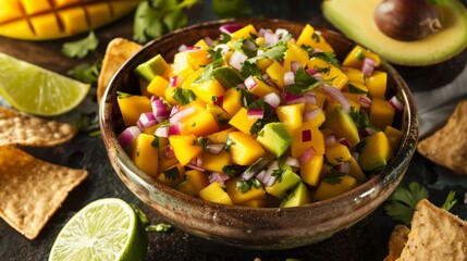 Gourmet Mango and Avocado Salsa with Tortilla Chips - Fresh, Sweet, and Savory Flavor Combination