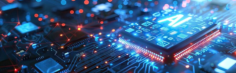 Artificial Intelligence in a complex and modern GPU card 3D rendering. AI generated illustration