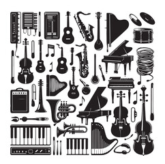Music Instruments icon collection - vector silhouette illustration
