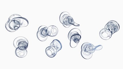Continuous line drawing of baby pacifiers isolated on a white background