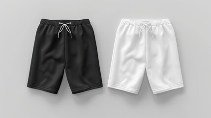 Front view 3D rendering of a blank black and white mens shorts mockup Isolated daily outfit mockup