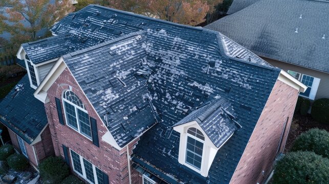 Roof with hail damage and inspection chalk markings