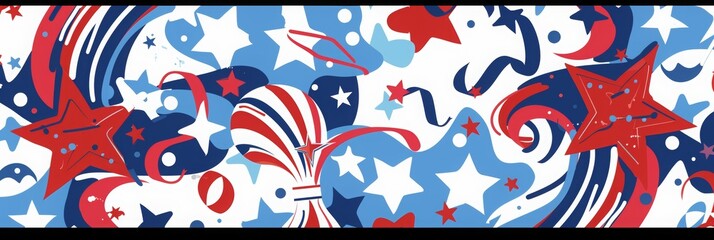 4th of July, Independence Day Holiday banner, Red White Blue Stars, AI Generated, copy space