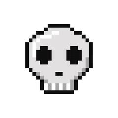 Skull, pixel item for game interface. Skull magic game element. Skull 8 bit resource.