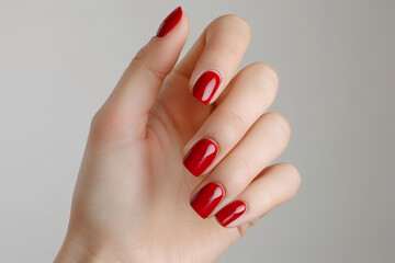 Elegant hand with manicured bright red nails
