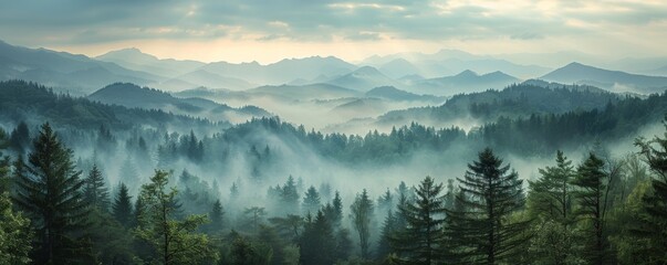 Fototapeta premium Fog-Covered Mountain Range