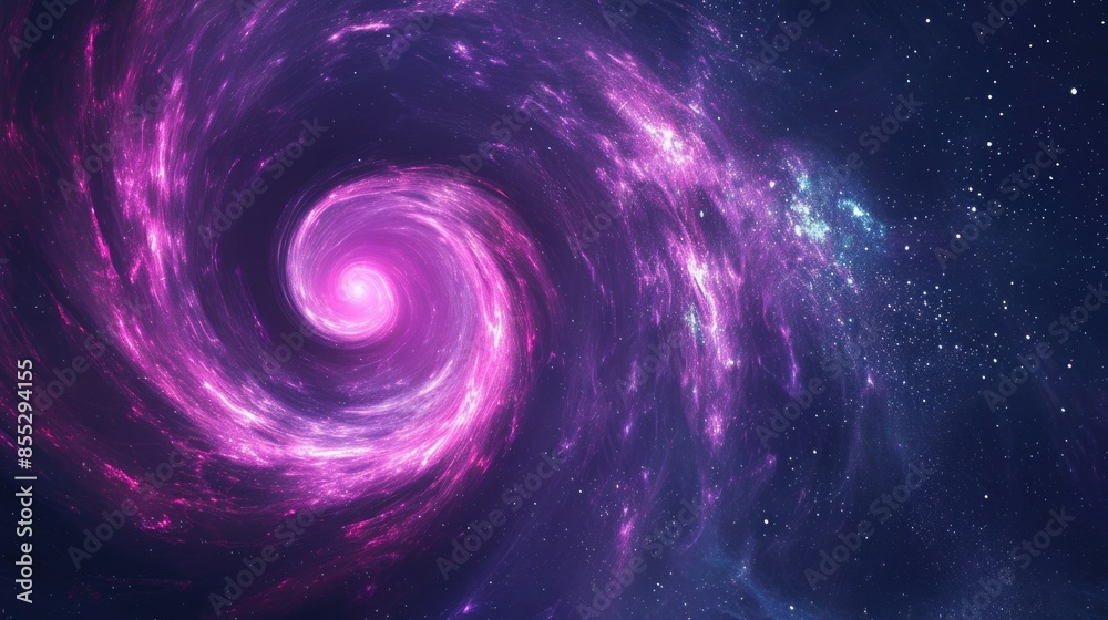 Wall mural vector design of a dark violet spiral black hole against a galaxy background with the milky way spir