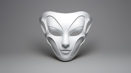A white mask with a woman's face on it. The mask is made of a smooth material and has a glossy finish.