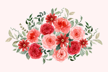 peach red floral watercolor bouquet