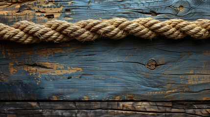 Fototapeta premium Copy space image of ship rope against a wooden textured background