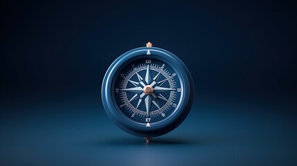 A beautiful 3D rendering of a blue compass on a blue background. The compass is detailed and realistic, with a metallic finish.