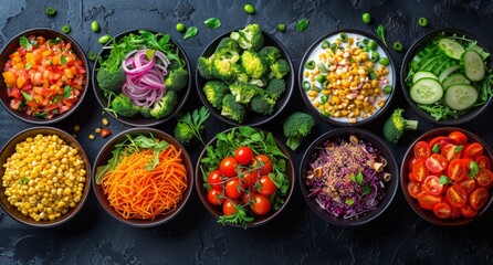 Various Bowls Filled With Fresh Vegetables