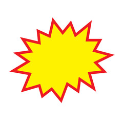 Blank sale tags. Ribbon sale banners. Red and yellow starburst stickers. Pop art funny bang bubble on white background. Cartoon comic style.