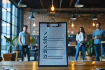 Checklist on Wooden Table in Modern Office Space