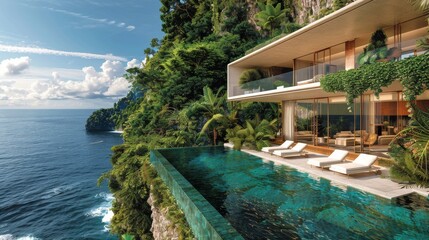 Fototapeta premium Large Swimming Pool Next to Ocean