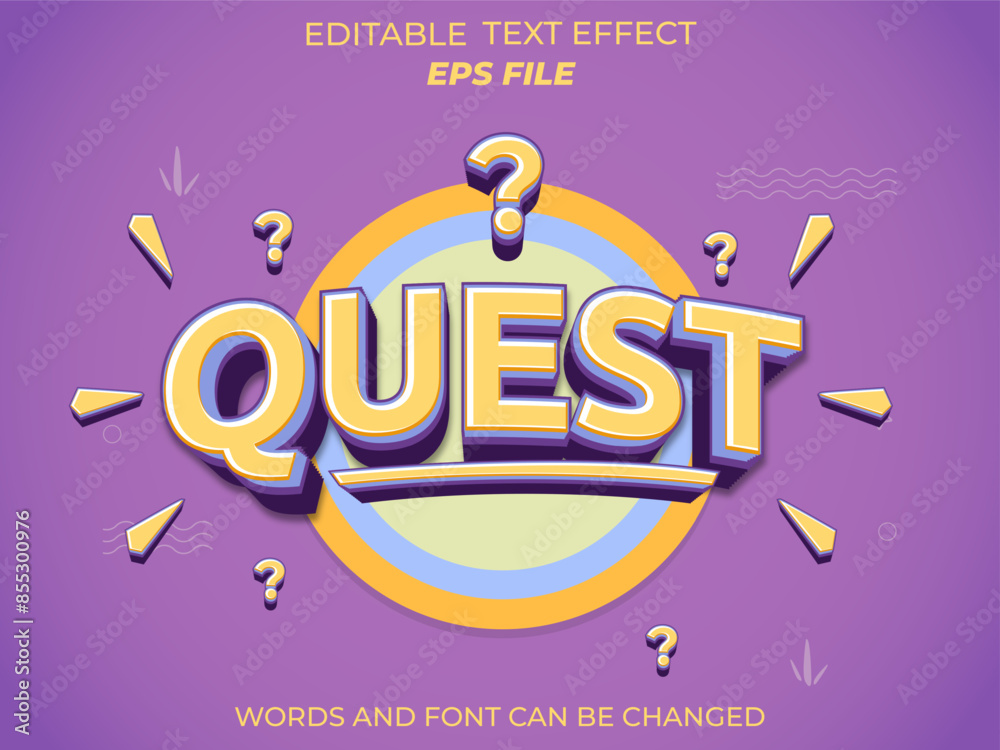 Poster quest text effect, font editable, typography, 3d text. vector template